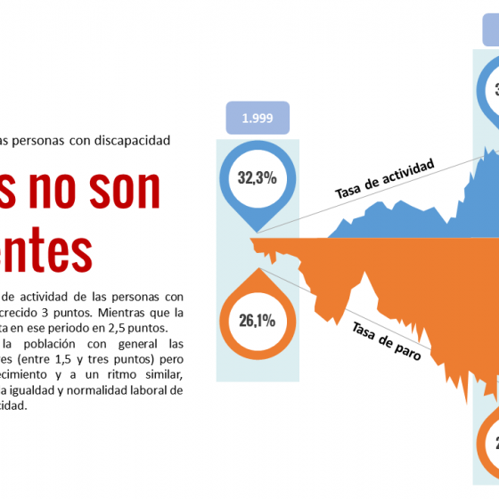 Nivel de actividad de las personas con discapacidad: 18 años no son suficientes.
En casi 20 años la tasa de actividad de las personas con discapacidad apenas ha crecido 3 puntos. Mientras que la tasa de paro se incrementa en ese periodo en 2,5 puntos.

Es cierto, que para la población con general las fluctuaciones son similares (entre 1,5 y tres puntos) pero por está senda y a un ritmos similar nunca se alcanzar la igualdad y normalidad laboral de las personas con discapacidad.

